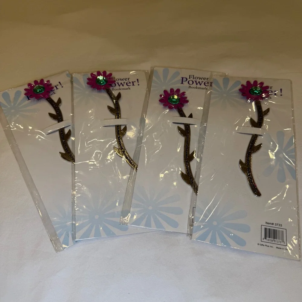 Gifts Plus Inc Flower Power Metal Bookmark Set 5 Pink Daisy Rhinestone  NEW